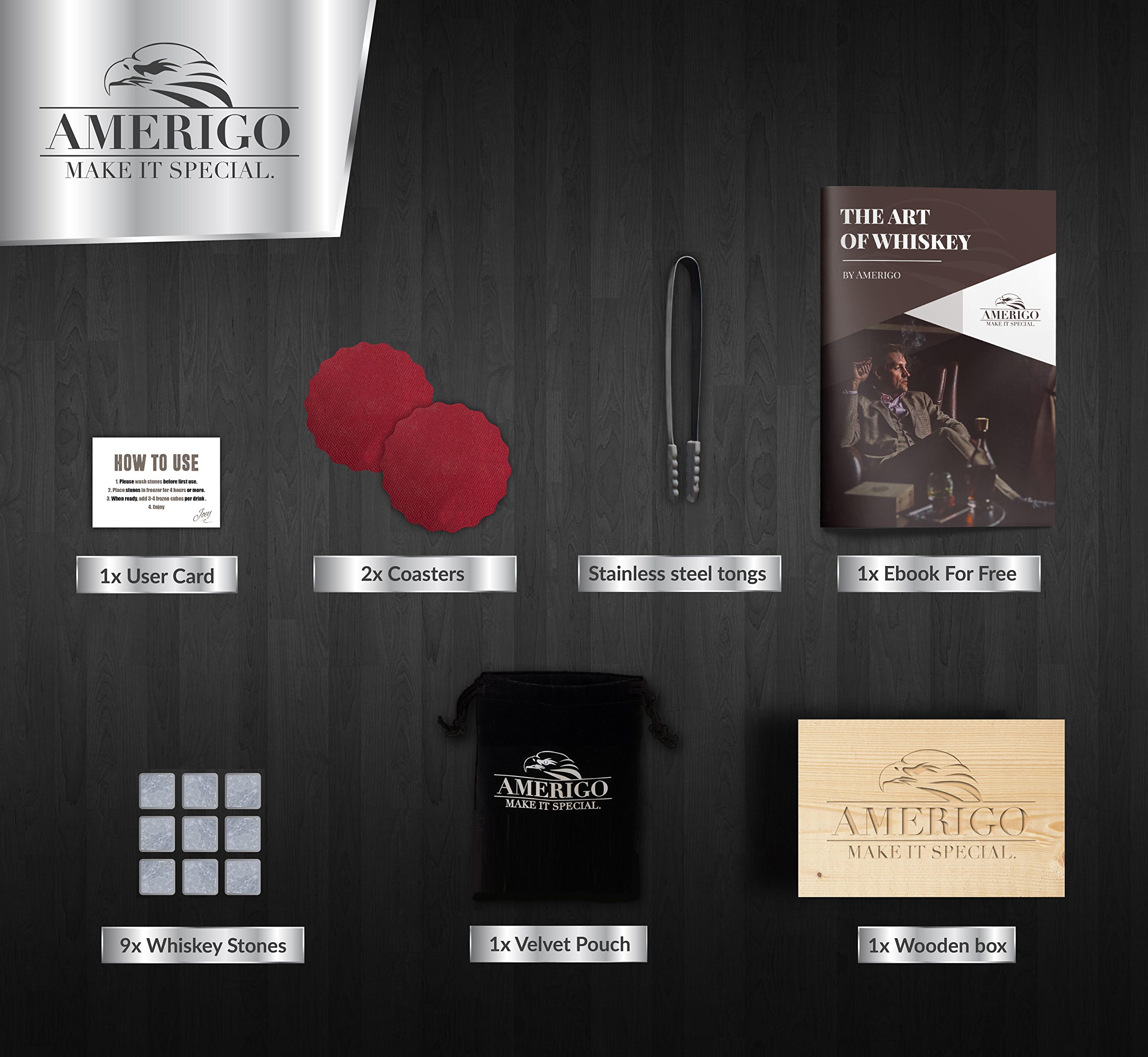 Amazon | 高級ウイスキーストーンギフトセット – 9個のウイスキー